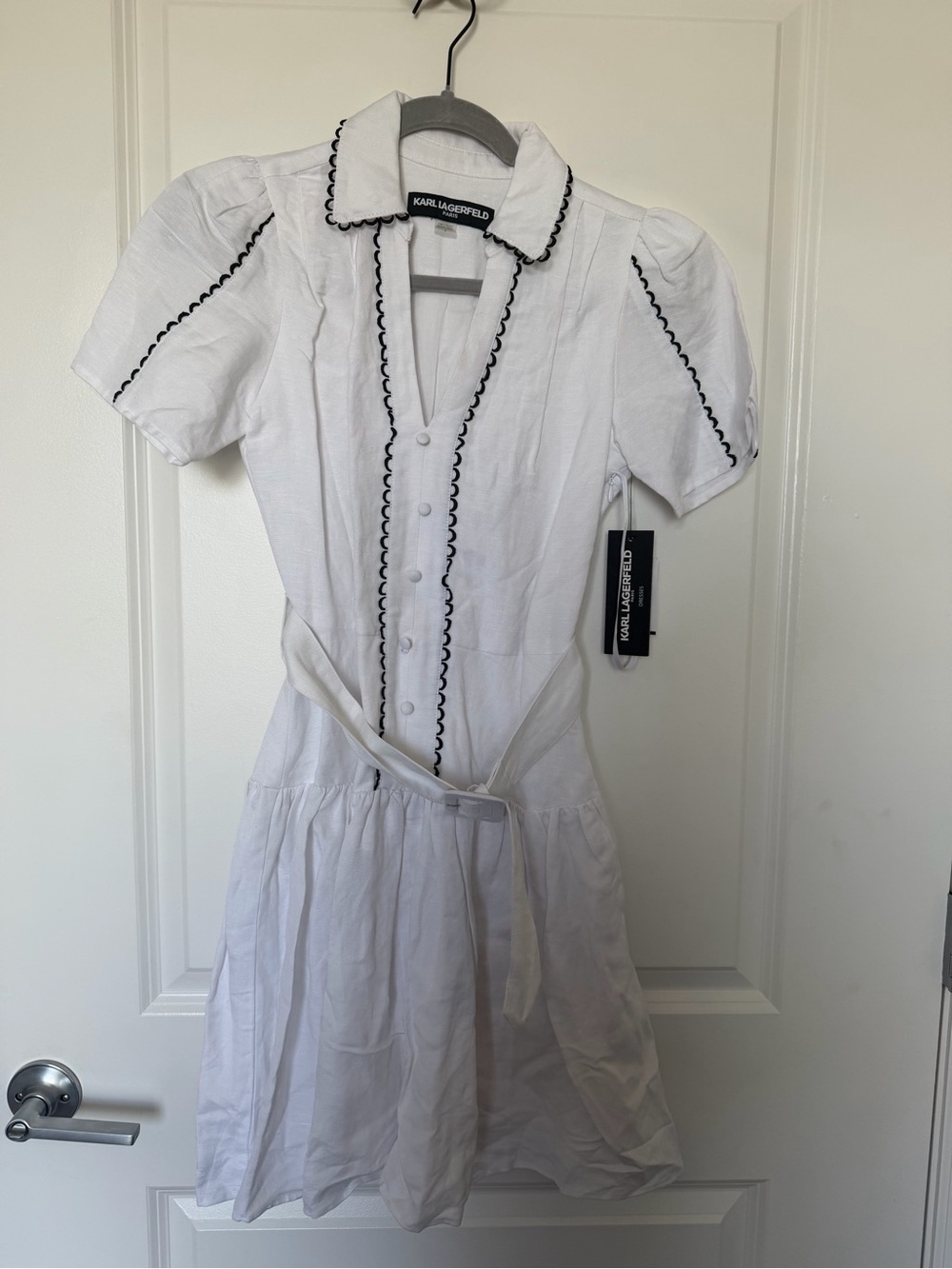 Karl Lagerfeld White Mini Dress with Black Scallop Trim